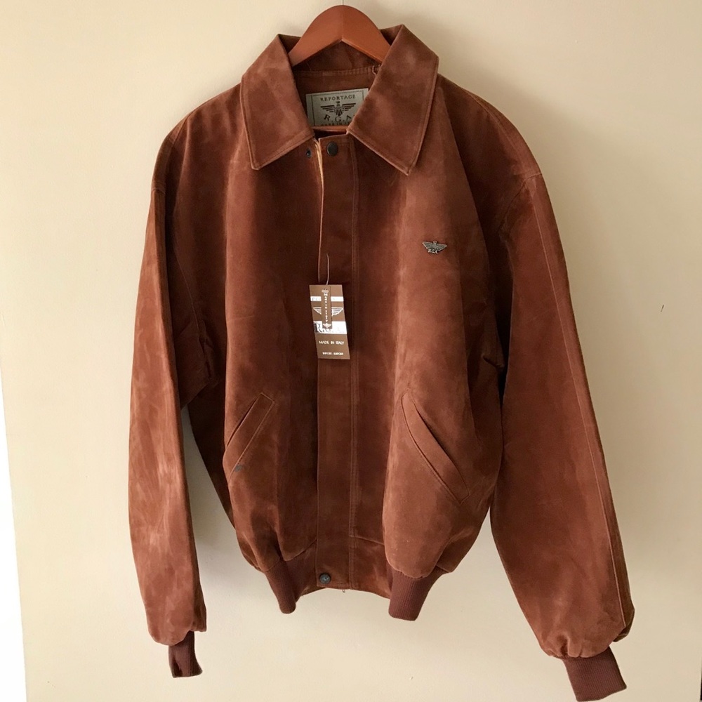 Men's Brown Faux Suede Bomber Jacket